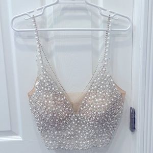 DB studios embellished spaghetti strap wedding top